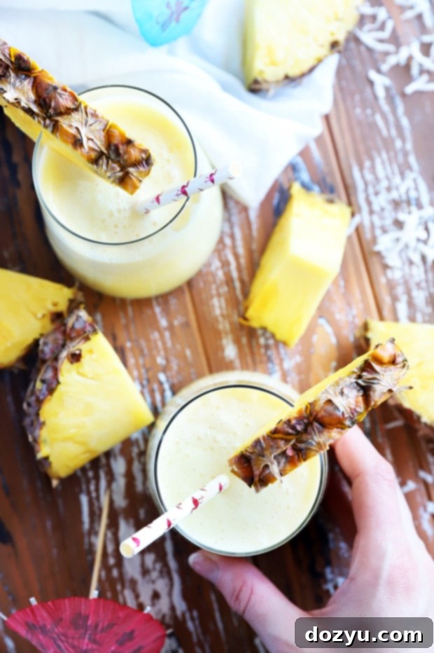 Svelte Piña Colada 8 Pineapple cocktail in glasses overhead picture