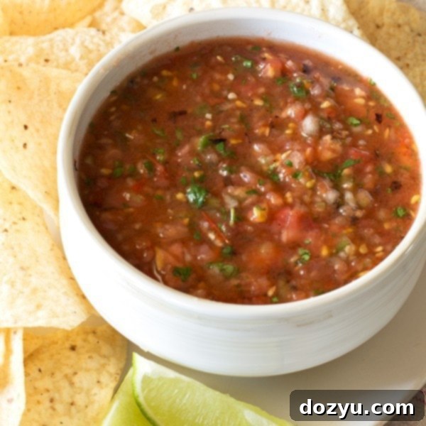 Homemade charred tomato salsa with fresh ingredients