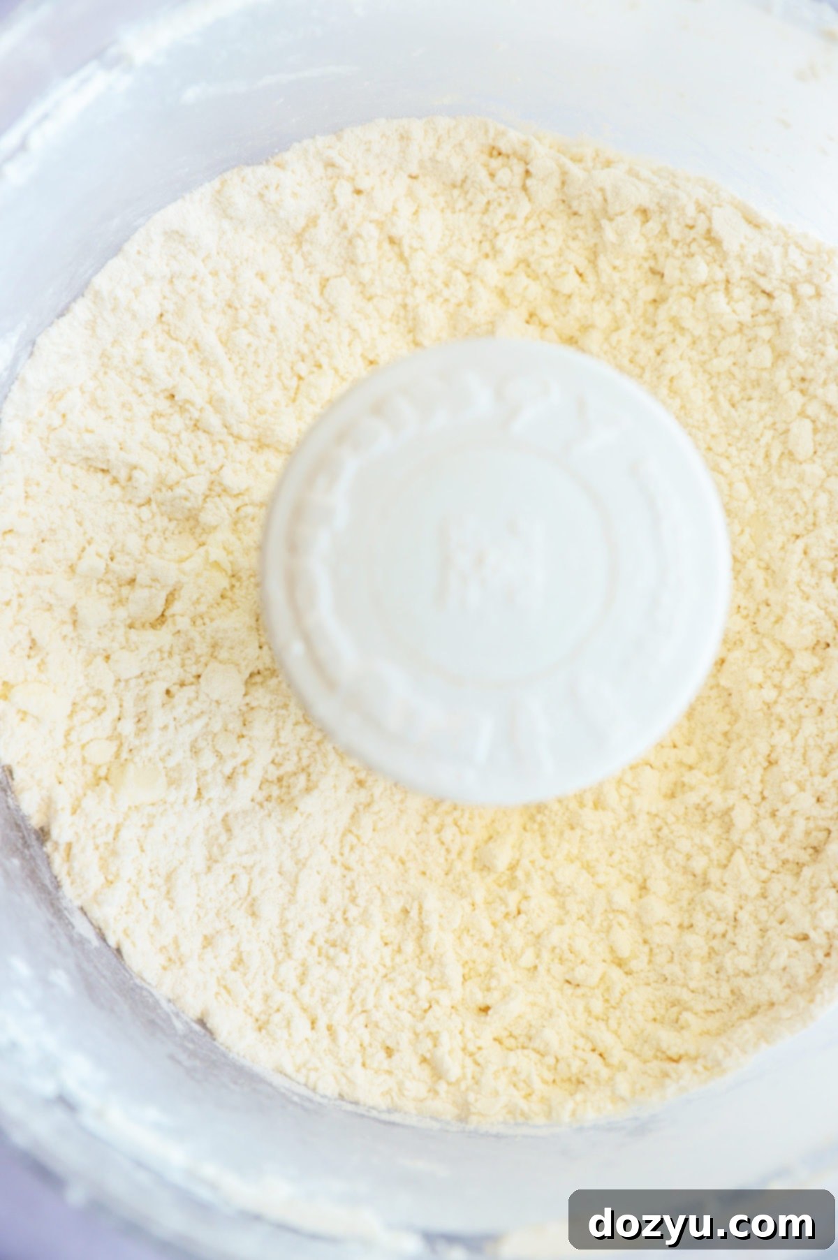 Steps for making galette dough: flour and butter in a food processor