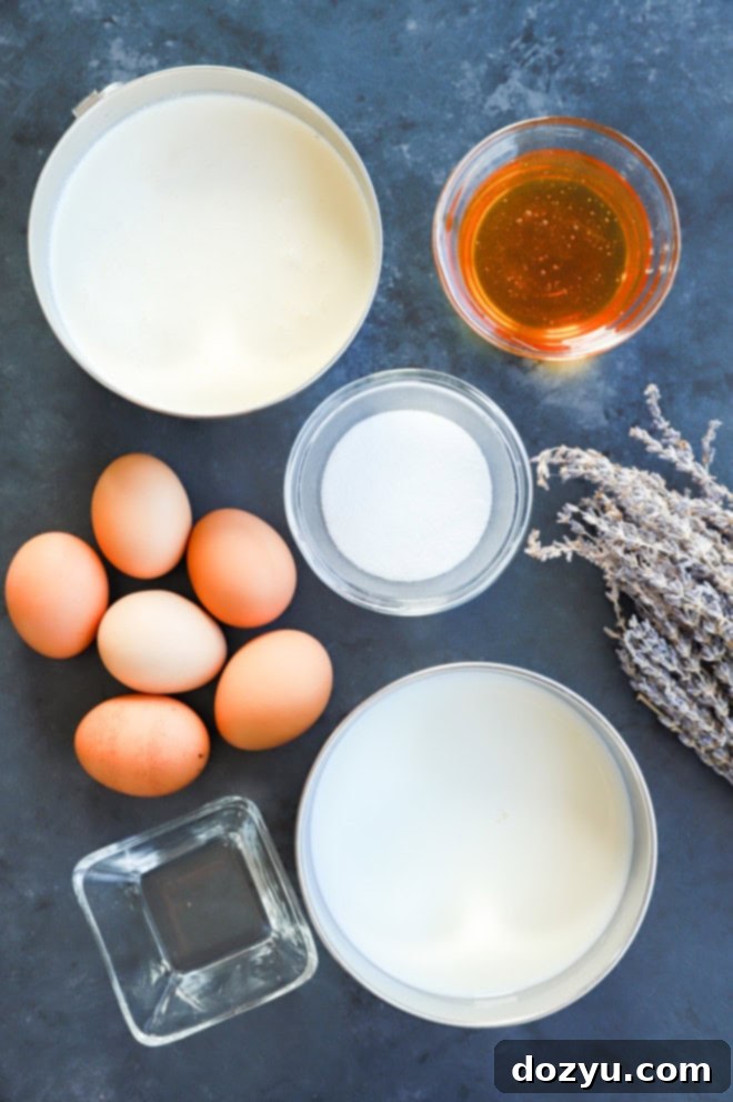 A bowl filled with a creamy, light purple ice cream custard base, ready for chilling and churning