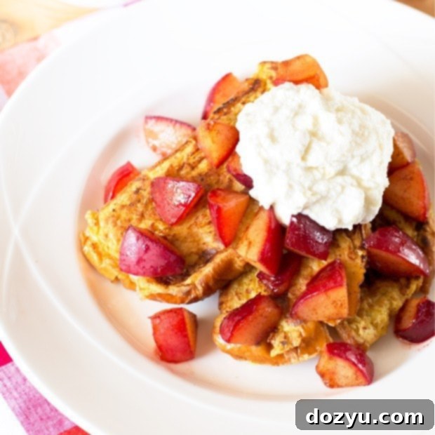 Roasted Plum French Toast with Whipped Ricotta | cakenknife.com