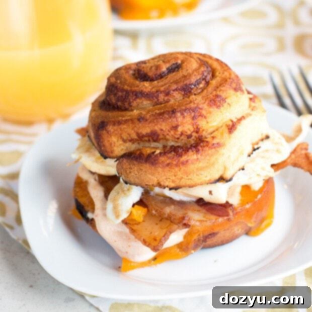 Hearty Mountain Breakfast Stack 2 Recipe for Ultimate Mountain Breakfast Sandwich, showing a close-up of the assembled sandwich.