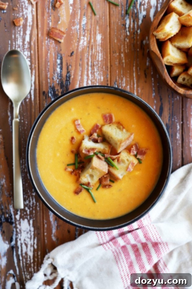Overhead image of butternut squash soup