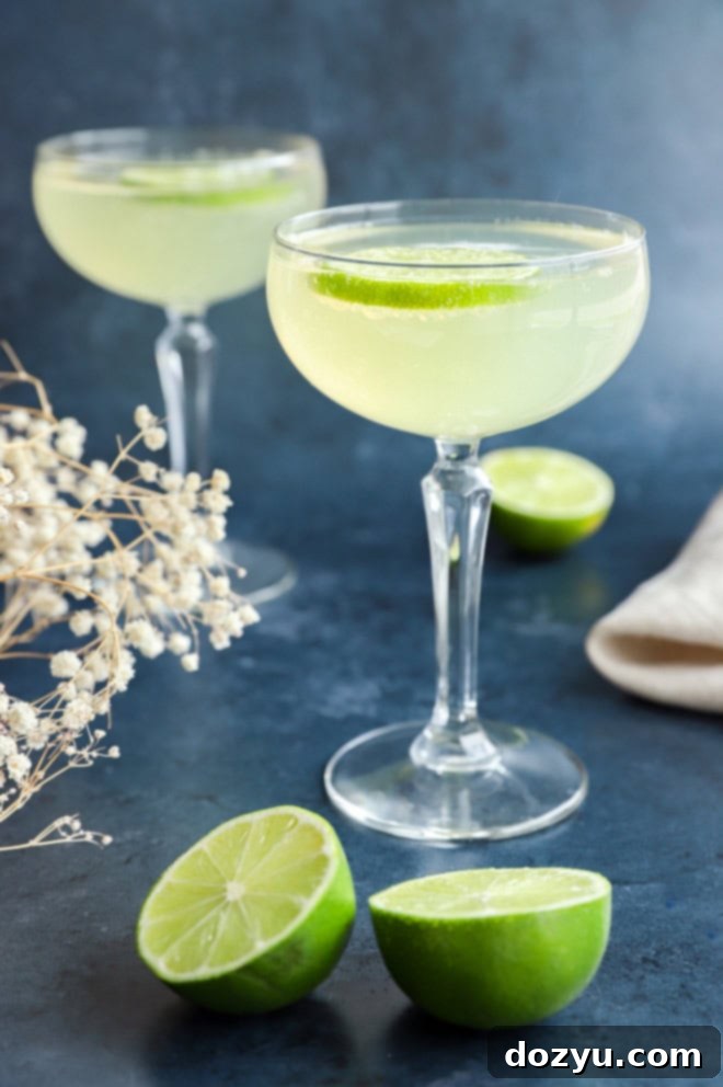 Elderflower cocktail garnished with fresh lime and delicate elderflowers for a beautiful presentation