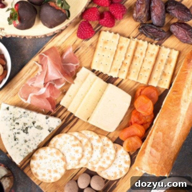The Ultimate Valentine's Day Cheese Board recipe card image with cheeses and fruits