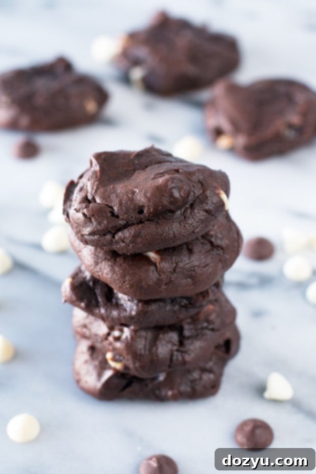 Close-up of fluffy Triple Chocolate Avocado Cookies