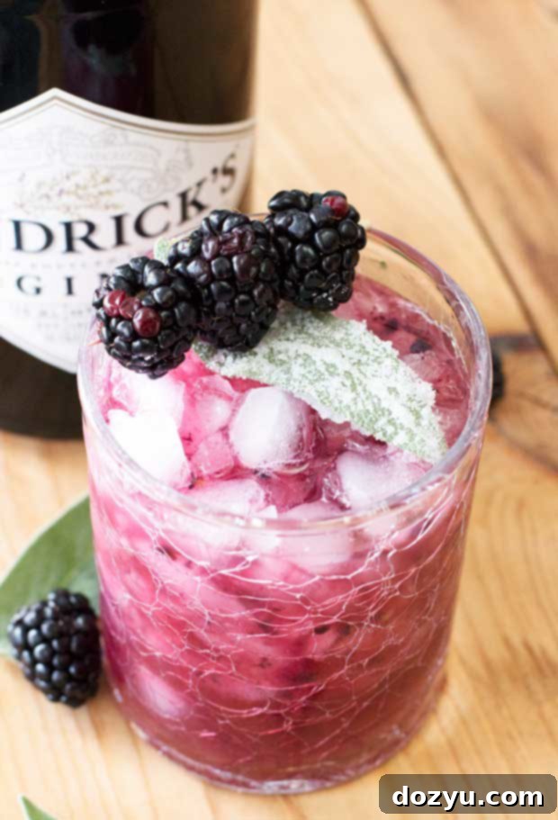 Gilded Sage Berry Smash 4 Blackberry Sage Gin Smash with Candied Sage Leaves | cakenknife.com