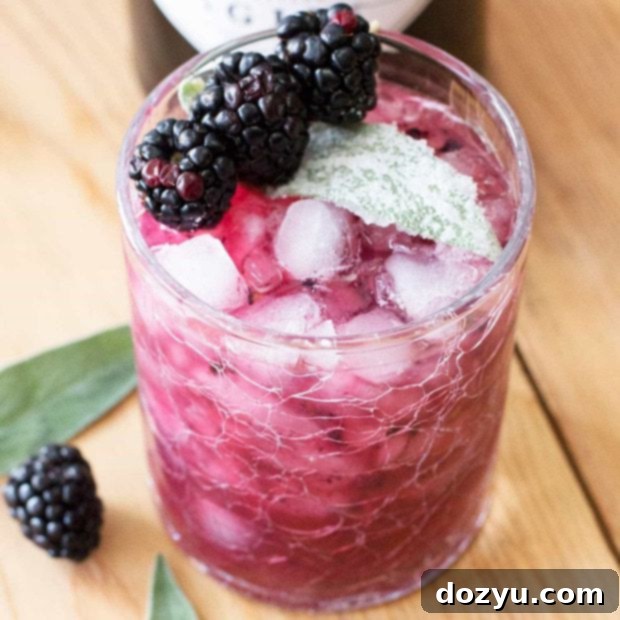 Gilded Sage Berry Smash 6 Blackberry Sage Gin Smash with Candied Sage Leaves | cakenknife.com