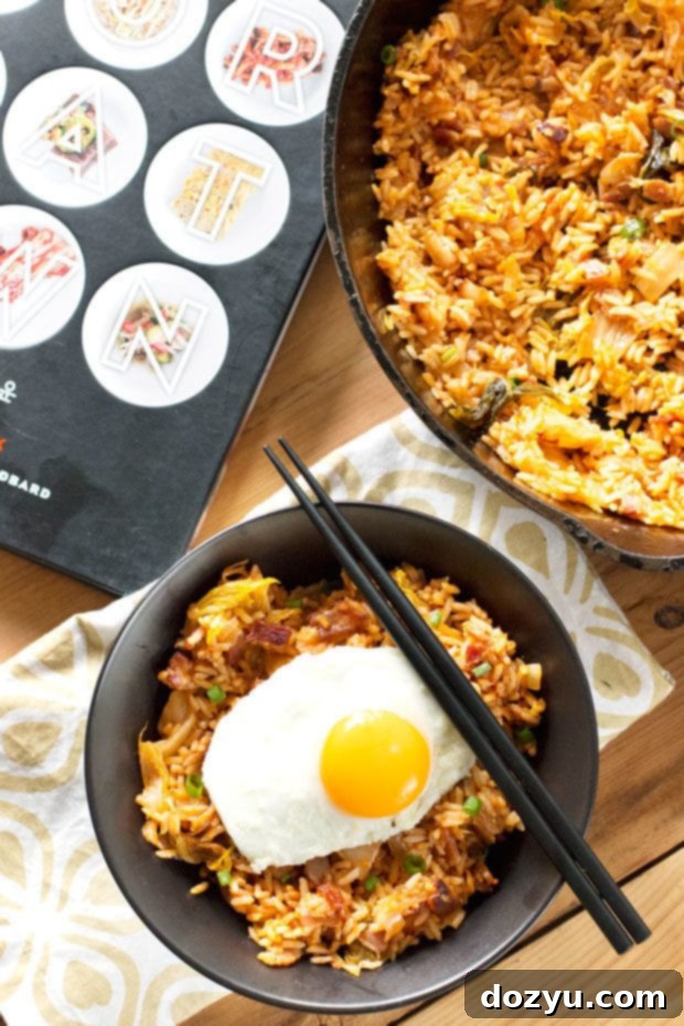 Delicious Kimchi Fried Rice served in a pan, ready to eat.