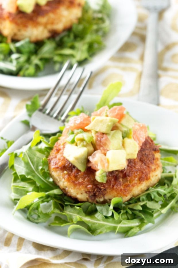 Crispy Crab Cakes with Avocado Grapefruit Salsa - A perfect blend of savory crab and zesty fruit.