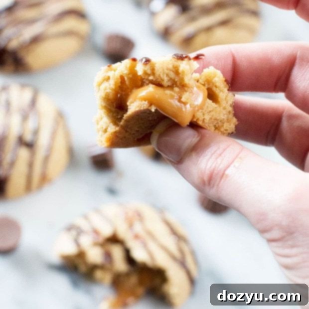 Gooey Caramel-Filled Peanut Butter Cookies 6 Caramel Stuffed Peanut Butter Cookies | cakenknife.com