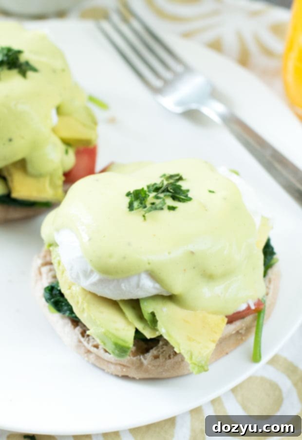 California-Style Eggs Benedict with Avocado Hollandaise - A Lightened Brunch Recipe
