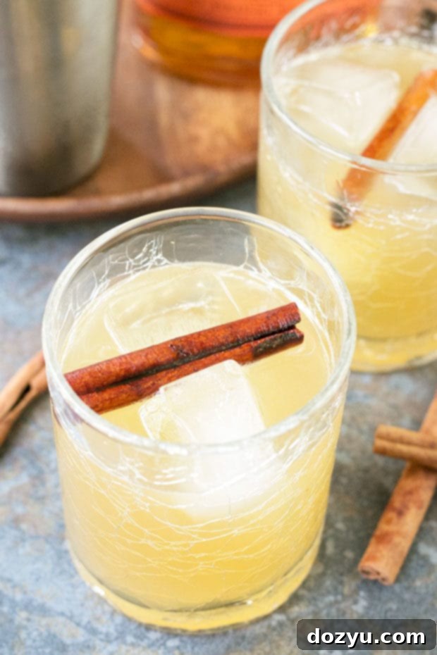 Close-up of a Cinnamon Whiskey Sour garnished with a cinnamon stick, ready to be enjoyed
