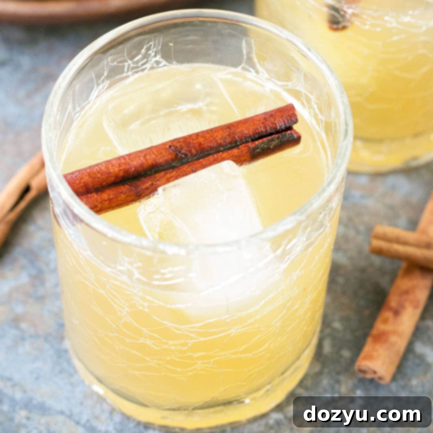 Cinnamon Whiskey Sour cocktail with a cinnamon stick garnish