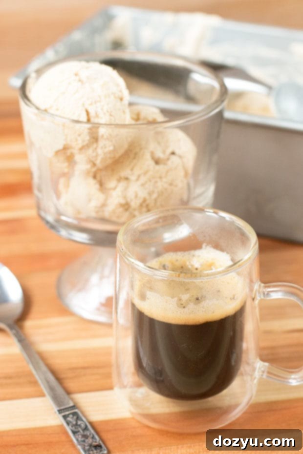 Savor Boozy Pumpkin Spice Affogato and a KitchenAid Giveaway 4 Close-up of Boozy Pumpkin Spice Affogato, highlighting the frothy espresso and melting ice cream.