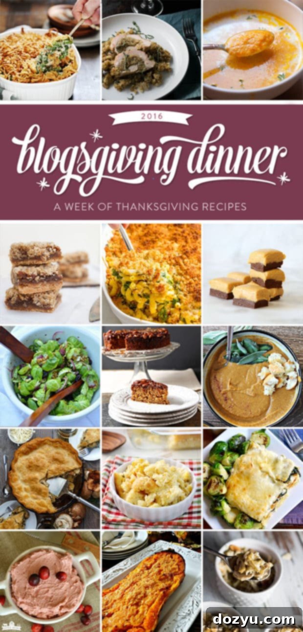 Ruby Red & Creamy Bites 7 Collage of various Thanksgiving recipes including cocktails, main dishes, and desserts from different food bloggers.