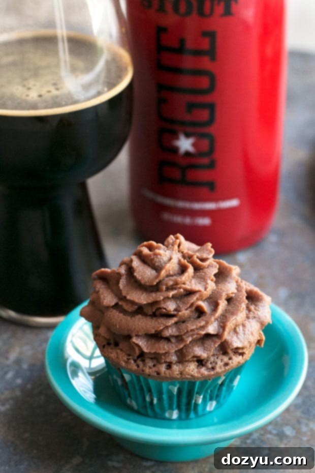 Chocolate Stout Cupcakes on a rustic wooden surface