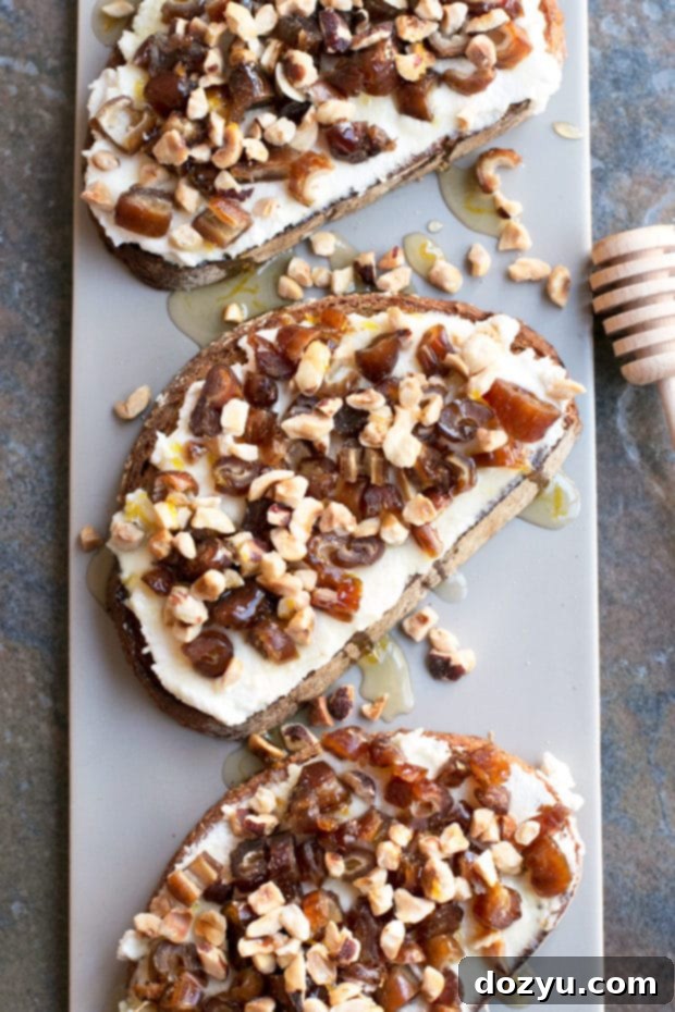 Ricotta, Date & Hazelnut Tartine with Spiced Rum Honey | cakenknife.com
