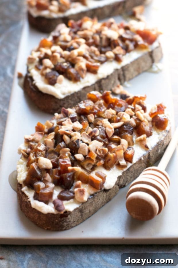 Ricotta, Date & Hazelnut Tartine with Spiced Rum Honey | cakenknife.com