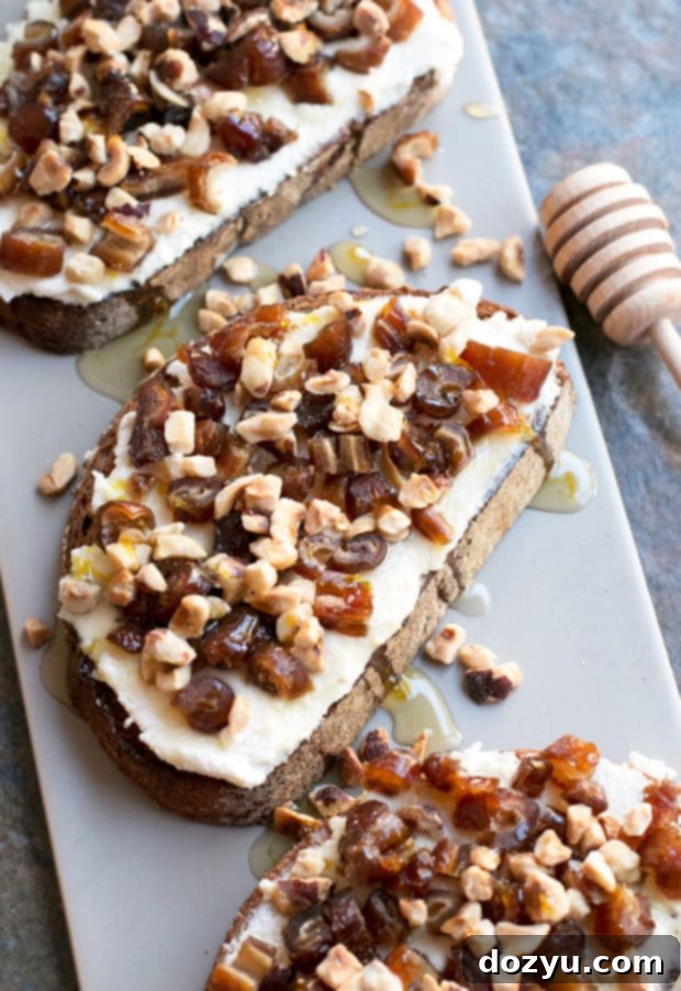 Ricotta, Date & Hazelnut Tartine with Spiced Rum Honey | cakenknife.com