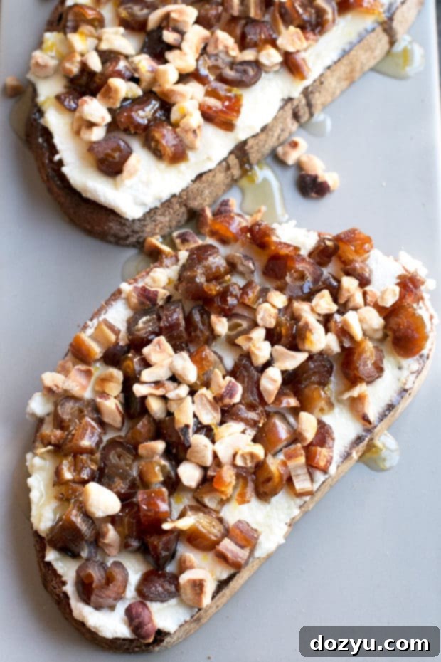 Ricotta, Date & Hazelnut Tartine with Spiced Rum Honey | cakenknife.com