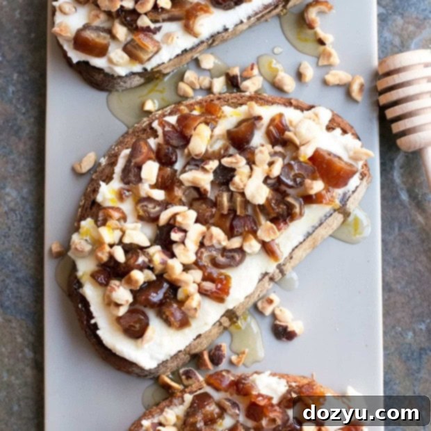 Ricotta, Date & Hazelnut Tartine with Spiced Rum Honey | cakenknife.com