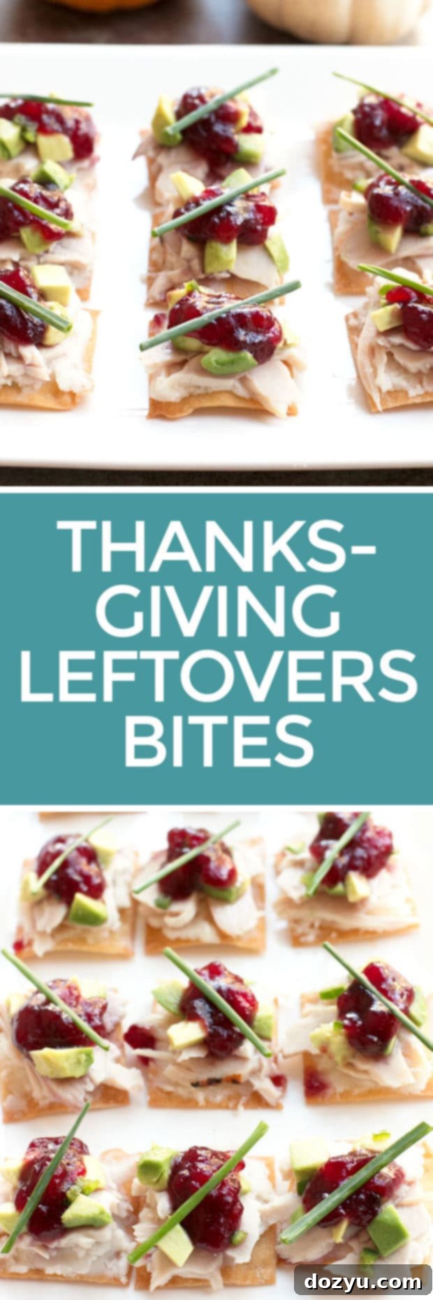 Pinterest graphic: Elegant Thanksgiving Leftover Bites recipe with a call to save for later