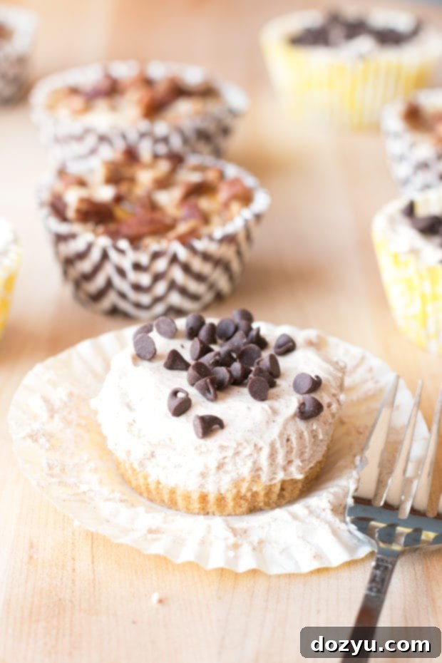 Mini No-Bake Pumpkin Spice Cheesecakes with Caramel Pecan Topping - perfect for Thanksgiving
