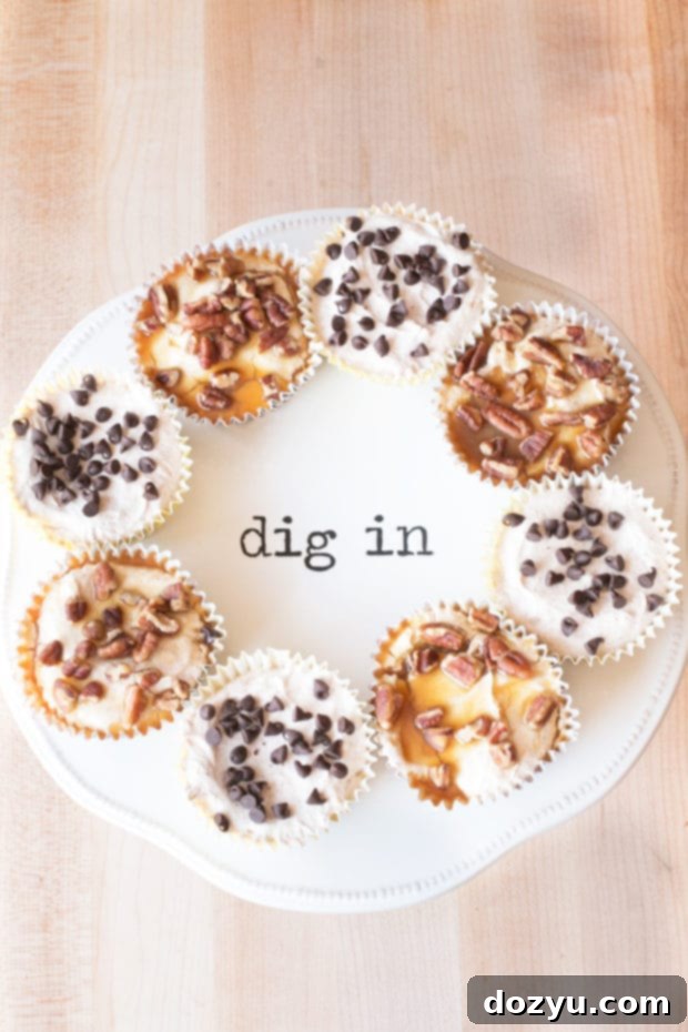 Close-up of creamy Mini No-Bake Pumpkin Spice Cheesecakes ready to serve