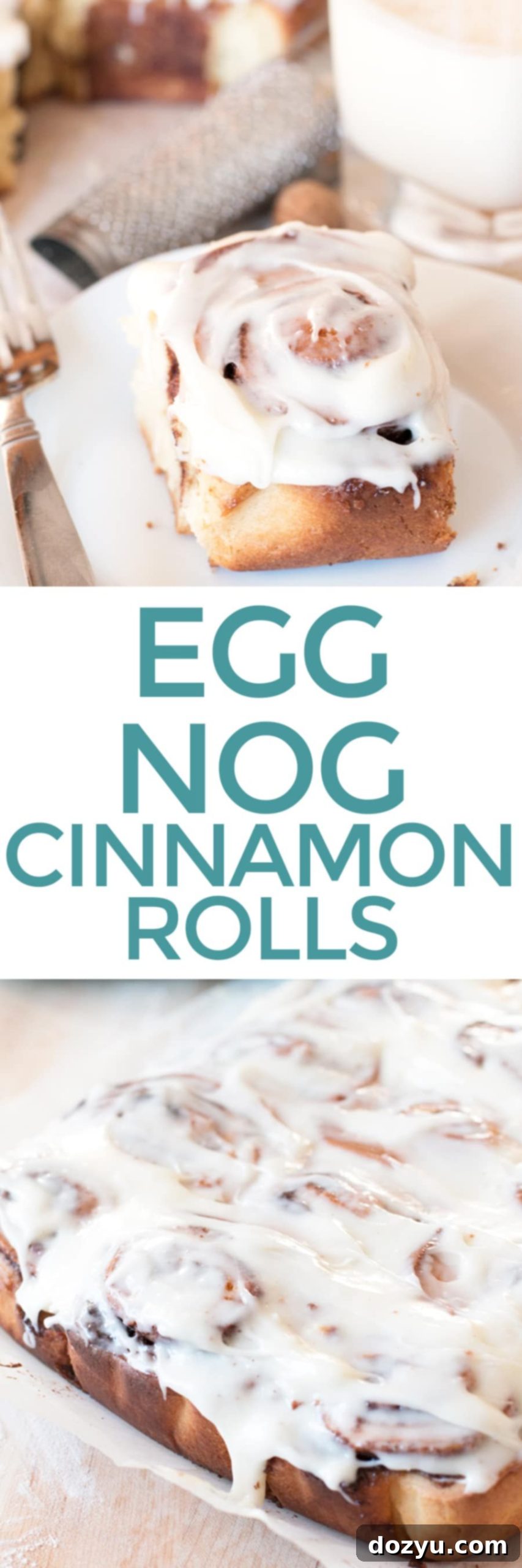 Pin this recipe for Egg Nog Cinnamon Rolls on Pinterest for future holiday baking