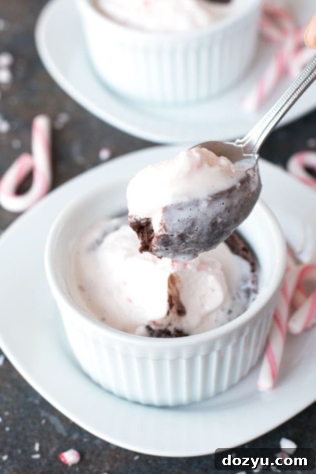 Gooey Dark Chocolate Peppermint Dream Cakes 4 Individual Dark Chocolate Molten Cakes with Fresh Peppermint Whipped Cream, Quick Dessert Idea