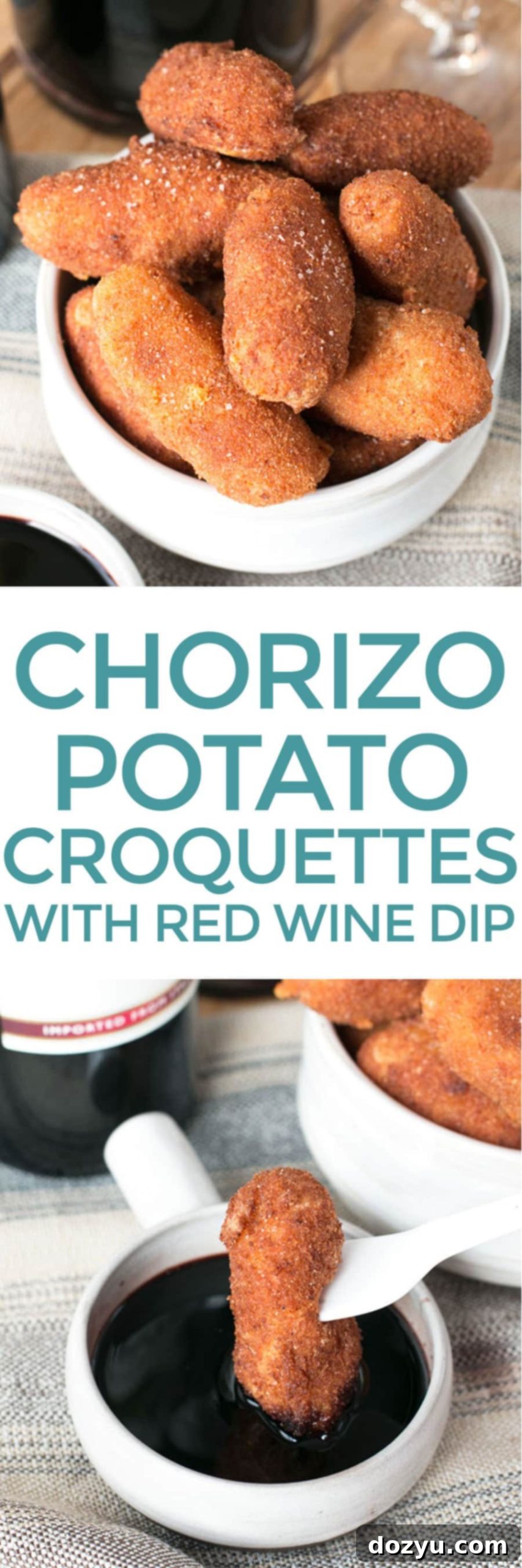 Chorizo, Cheese & Potato Croquettes with Red Wine Dipping Sauce | cakenknife.com