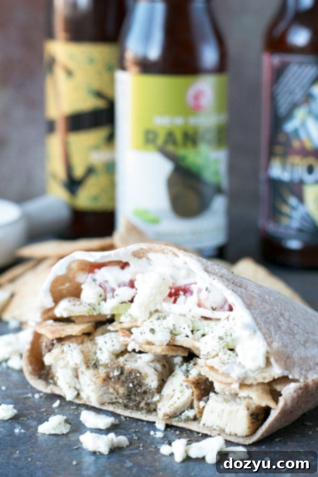 Delicious Crunchy Chicken Gyro Sandwich bursting with fresh ingredients and crispy pita chips