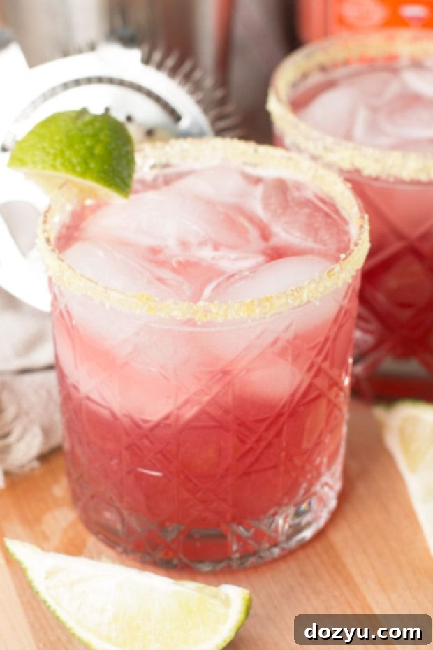 A stunning flat lay of a Winter Citrus Margarita, ingredients, and bar tools, inviting readers to try the recipe.