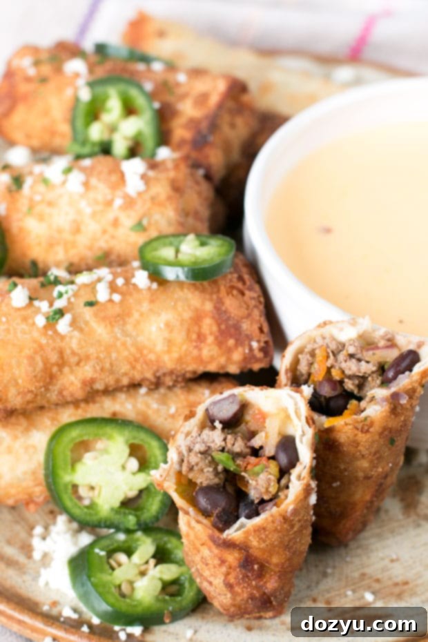 Loaded Nacho Egg Rolls with Queso Dip | cakenknife.com