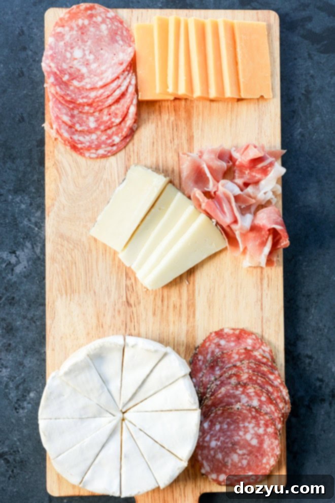 meat and cheese on a platter