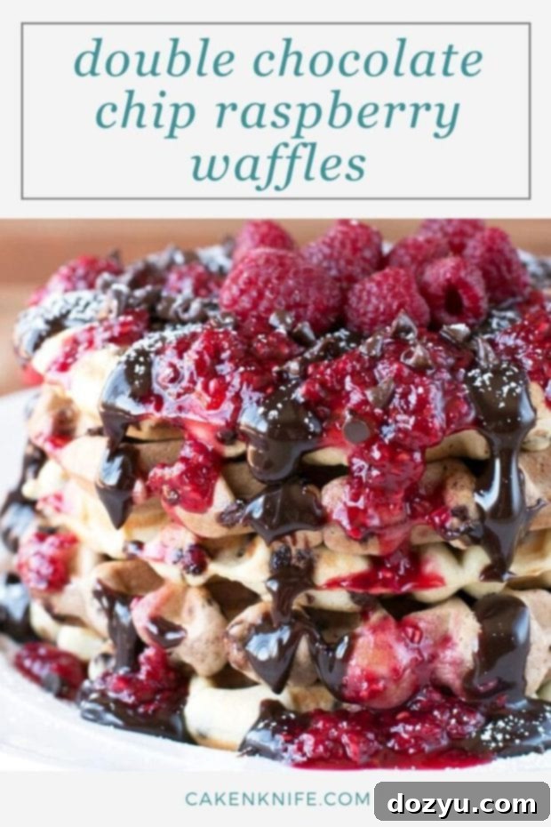 Decadent Double Chocolate Chip Raspberry Waffles 7 Double Chocolate Chip Raspberry Waffles Pinterest Image