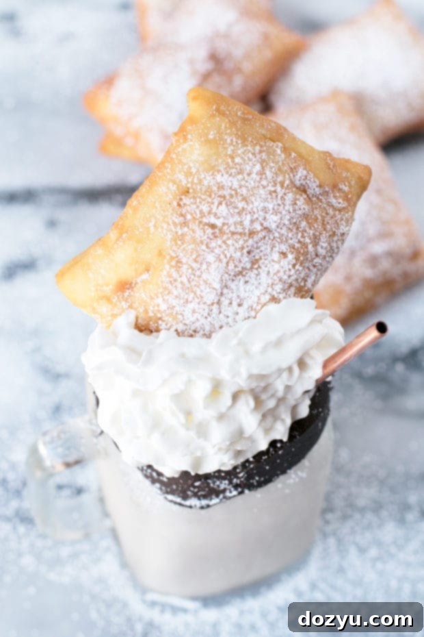 Beignet and Coffee Cocktail Shake, perfectly garnished and ready to serve