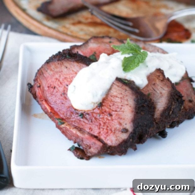 Ancho Chili Rubbed Leg of Lamb with Mint Yogurt Sauce | cakenknife.com #Easter #dinner