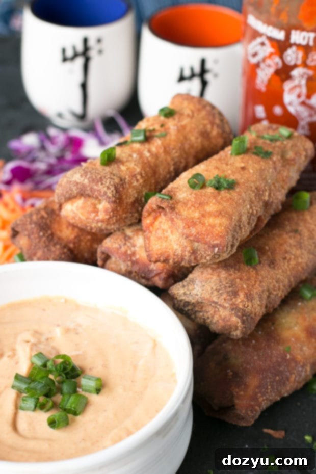 Delicious Thai Turkey Avocado Egg Rolls with peanut sauce