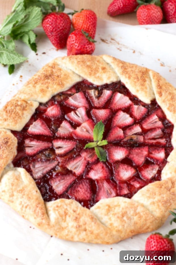 Slice of Strawberry Mint Champagne Galette showing flaky crust