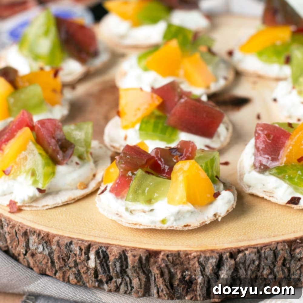 Spicy Heirloom Tomato Whipped Herb Goat Cheese Bites | cakenknife.com #appetizer #cheese