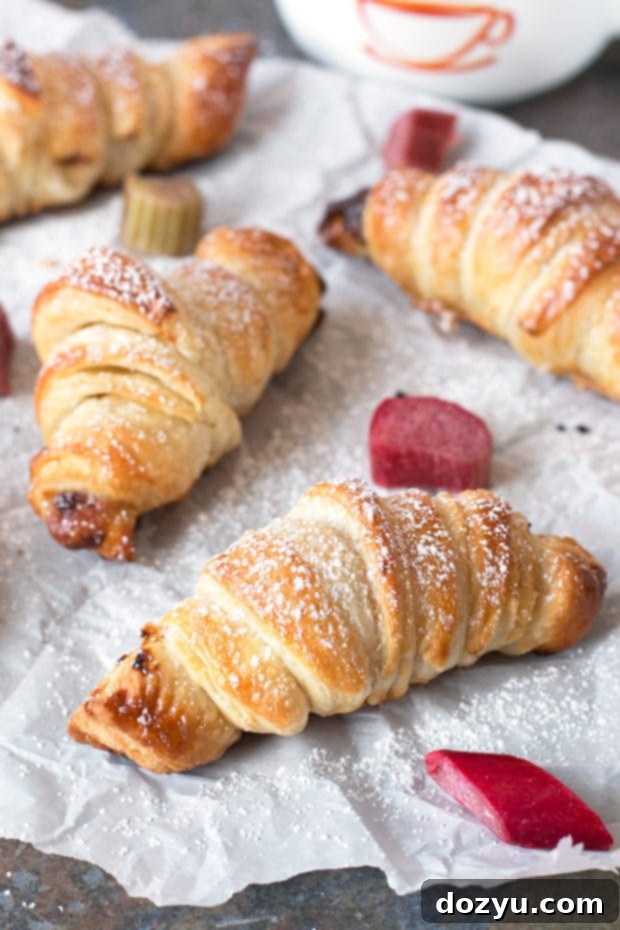 Nutella Rhubarb Puff Pastry Croissants | cakenknife.com #breakfast #brunch #pastry