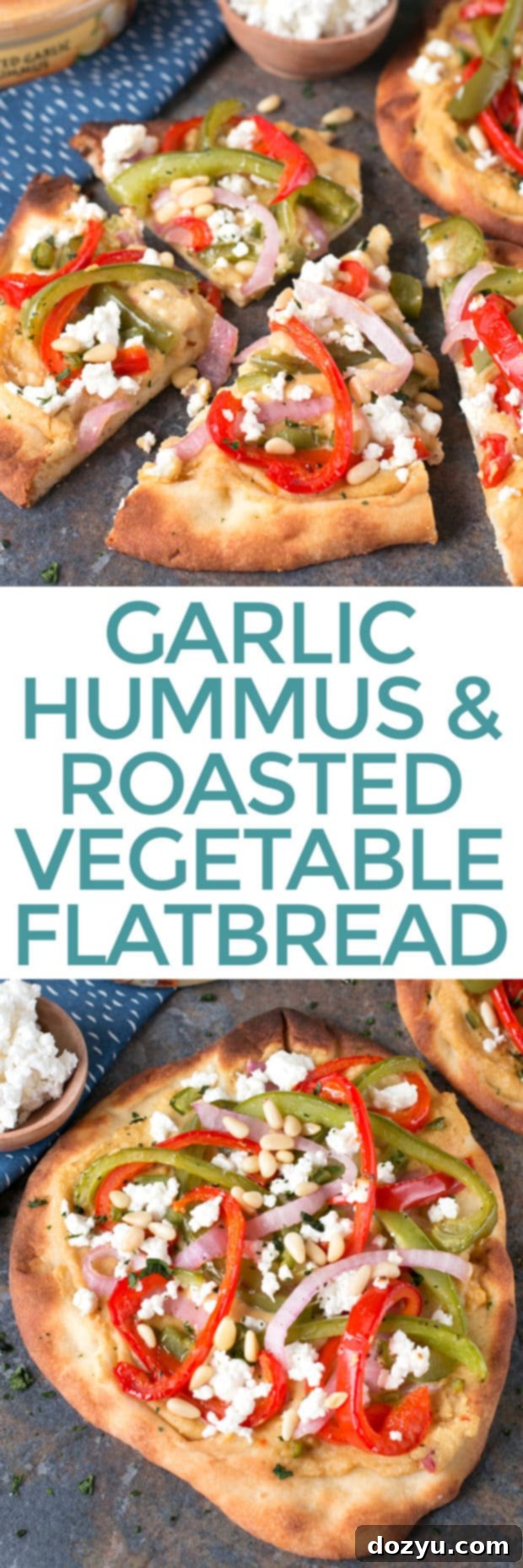 Garlic Hummus & Roasted Vegetable Grilled Flatbread | cakenknife.com #unofficialmeal #appetizer #grilling
