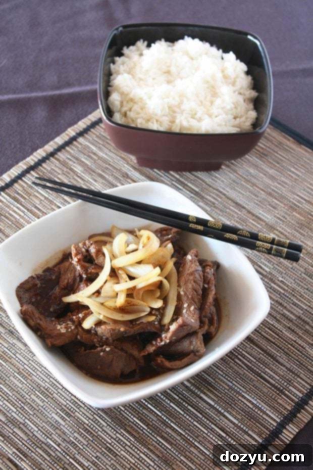 Mastering Korean Bulgogi for the Global Kitchen 2 A dish of freshly cooked Bulgogi beef with a light sauce.