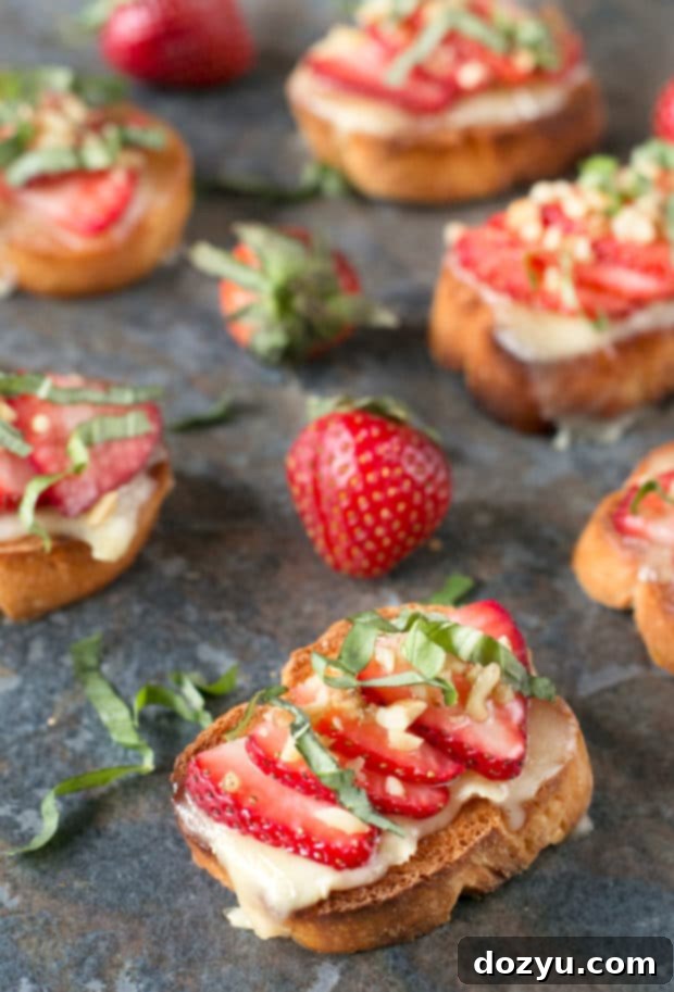 Strawberry Brie Basil Crostini, a fresh and fruity summer appetizer