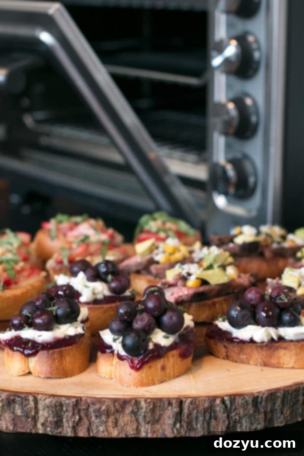 Variety of summer crostini appetizers for parties