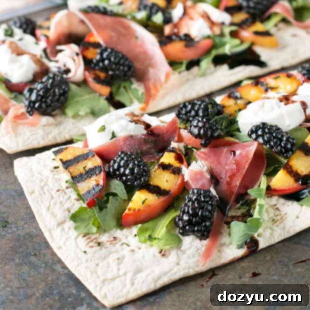 Grilled Peach Prosciutto Flatbread with Blackberry Balsamic Drizzle Thumbnail
