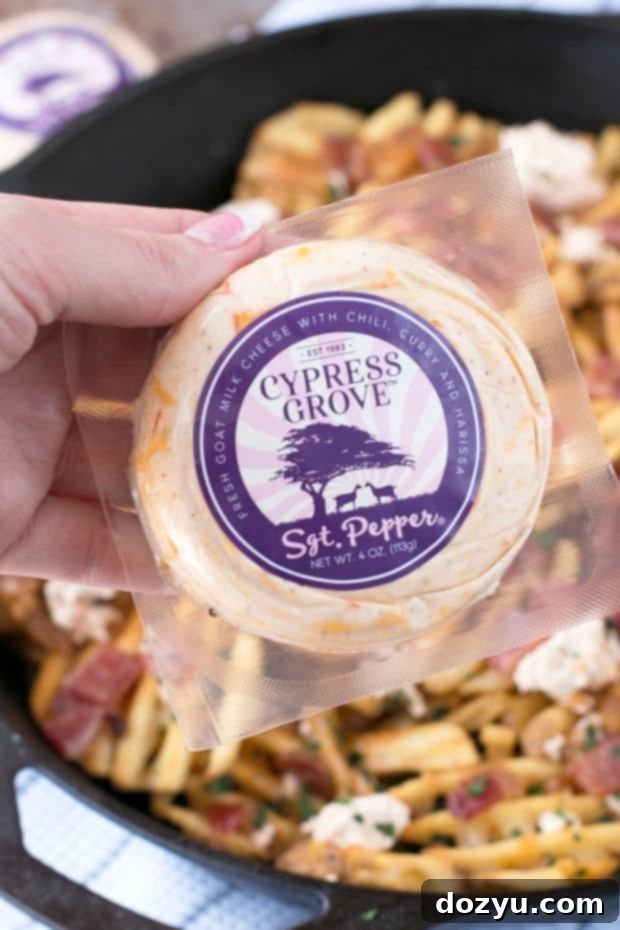 Waffle Fry Spicy Pepper Bacon Poutine | cakenknife.com #appetizer #snack #frenchfries