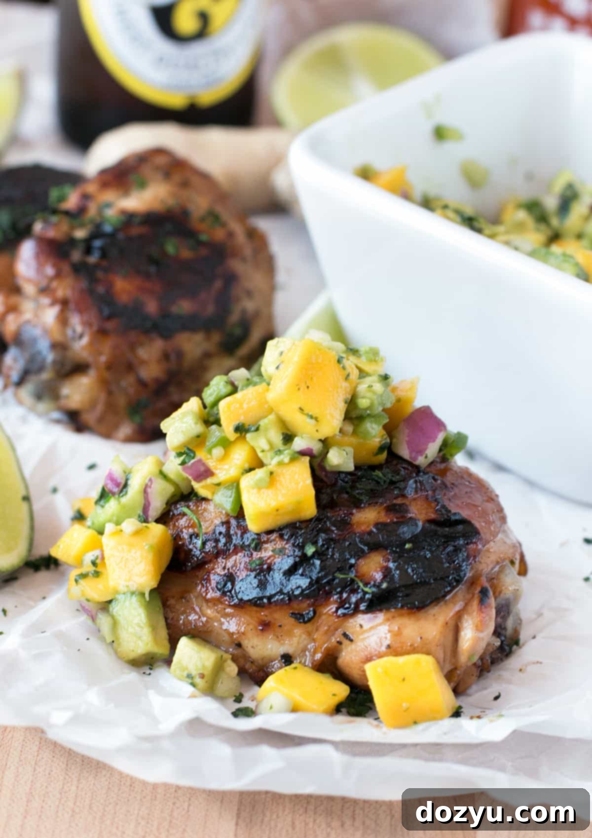 Zesty Ginger-Grilled Chicken Thighs with Creamy Avocado Salsa 7 Spicy Ginger Grilled Chicken Thighs with Avocado Salsa - a delicious, versatile summer grilling recipe.
